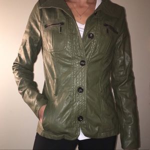 Olive Green Light Faux Leather Jacket